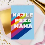 Kartka na urodziny z kolorowym tekstem SUPER MAMA - Super Mom